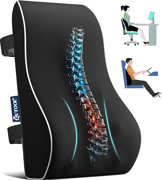 Lumbar Support Pillow for Office Chair Memory Foam Back Cushion for Back Pain Relief Improve Posture Large Back Pillow for Car, Computer Chair, Recliner Breathable Mesh Cover Double Adjustable Straps
