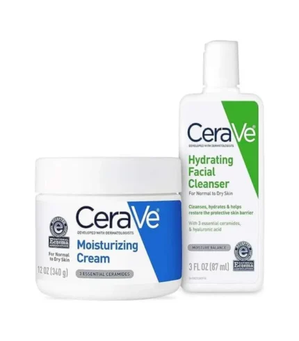 CeraVe Moisturizing Cream and Hydrating Face Wash Trial Combo | 12oz Cream + 3oz Travel Size Cleanser