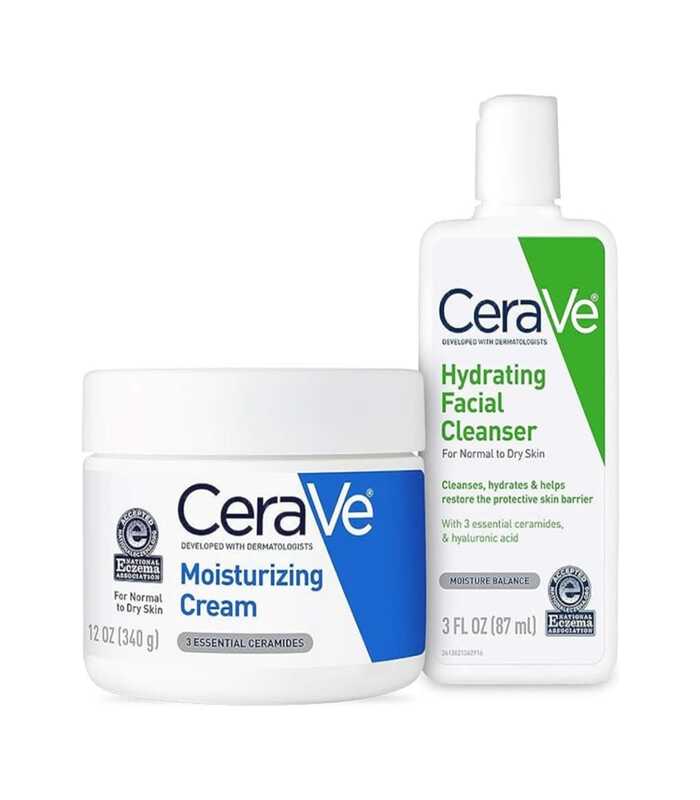 CeraVe Moisturizing Cream and Hydrating Face Wash Trial Combo | 12oz Cream + 3oz Travel Size Cleanser