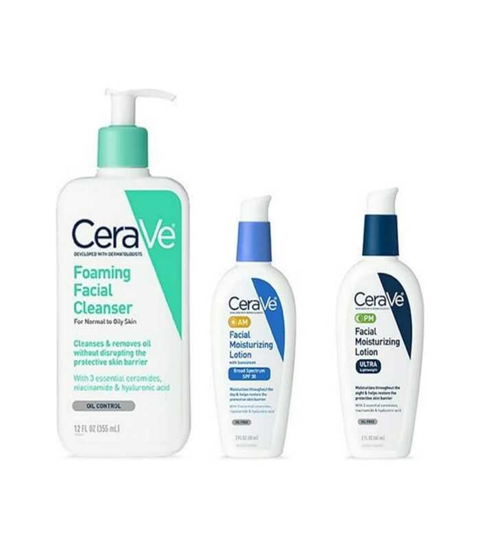 CeraVe Daily Skincare Facial Bundle – CeraVe Foaming Facial Cleanser (12 oz), AM CeraVe Facial Moisturizing Lotion with Sunscreen (2 oz), and PM Facial Moisturizing Lotion (2 oz)