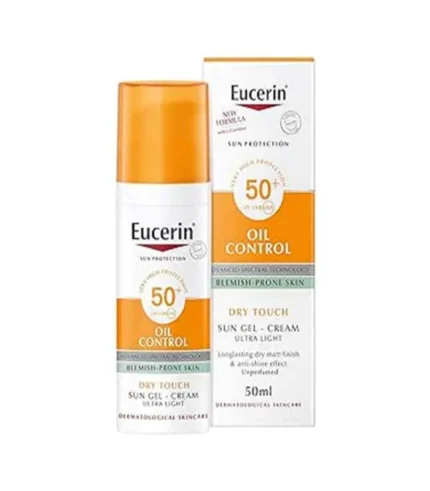 Eucerin Face Sunscreen Oil Control Gel-Cream Dry Touch, High UVA/UVB, SPF 50+, Light Texture Sun Protection, Suitable Under Make-Up, For Blemish-Prone Skin, 50ml