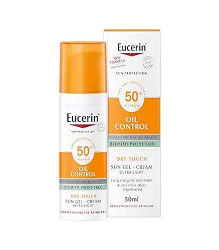 Eucerin Face Sunscreen Oil Control Gel-Cream Dry Touch, High UVA/UVB, SPF 50+, Light Texture Sun Protection, Suitable Under Make-Up, For Blemish-Prone Skin, 50ml