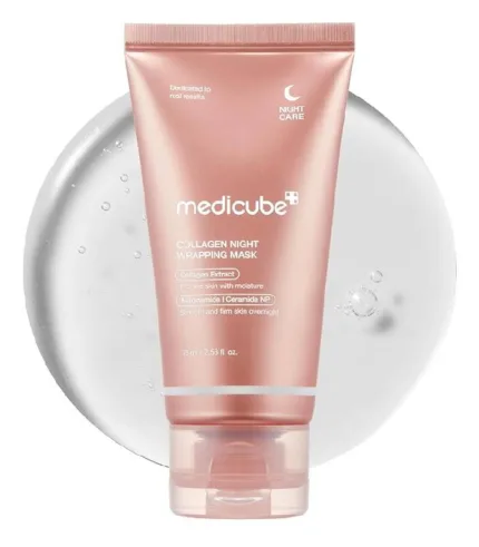 medicube Collagen Overnight Wrapping Peel Off Facial Mask Pack - Elasticity & Hydration Care, Reduces Sagging & Dullness - Hydrolyzed Collagen For Glowing Skin - Korean Skin Care, 2.53 fl.oz